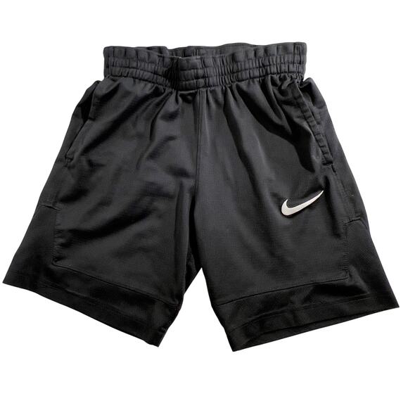 Nike Dri-Fit Shorts Boy S Standard Fit Black w/ White Swoosh Pockets Drawstring - Picture 1 of 6